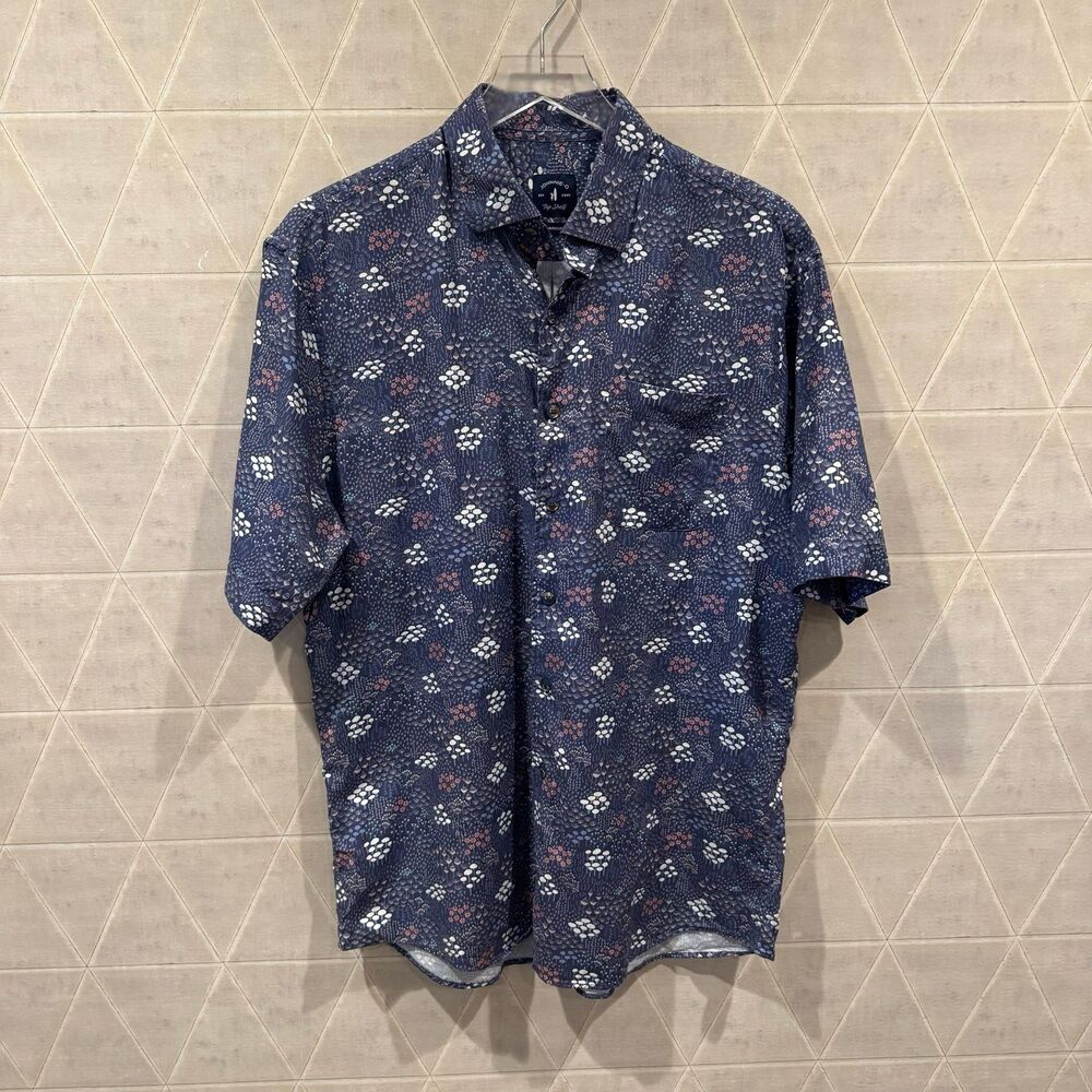 Johnnie-O Shirt Men's Winslow Wake Blue Button Down Short Sleeve Shirt L EUC